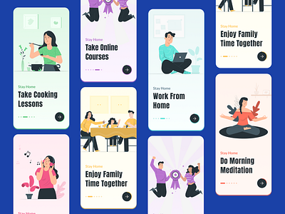 Quarantine Life app design dailyui dailyuichallenge design figma illustration illustrator minimal onboarding screens onboarding ui ui uichallenge uidesign