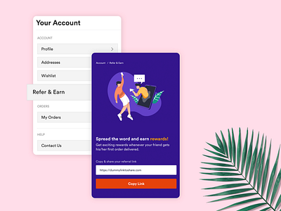 Refer and Earn android app design design ecommerce app illustration refer referral shopping app ui ux visual design website design