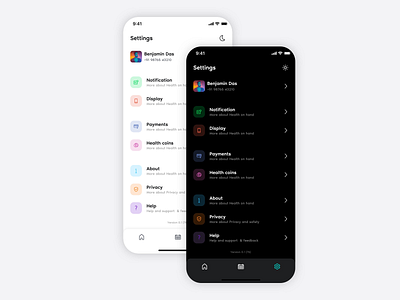 Settings screen dark design ios light settings ui