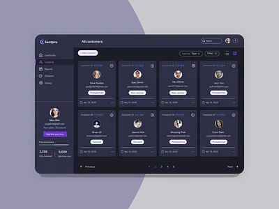 Customer list dark mode app card customer customer dashboard customer service customers dashboad design detail page ecommerce ui uiux uiuxdesign web