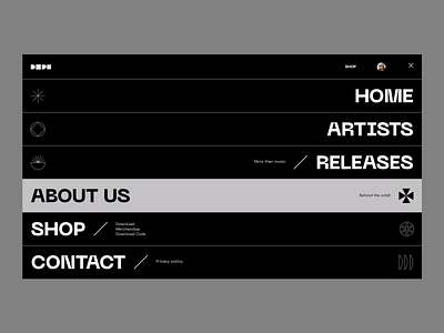 Dope. Menu Screen. concept dope interaction menu minimal ui ux web website