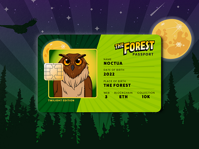 The Forest Passport NFT branding card community forest galaxy giftcard logo moon nft night owl pass passport sky ticket