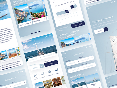 Luxury Yacht Rental App (Warm Up) booking clean date design explore luxury minimal ocean product rental sea travel ui ux yacht