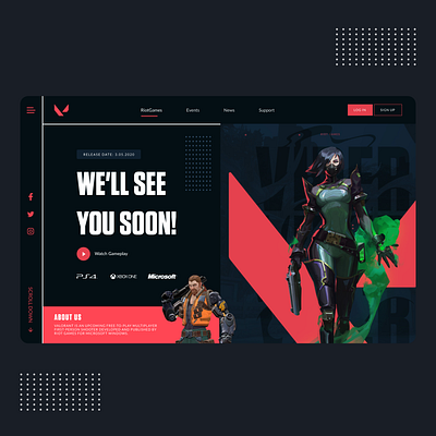 Valorant UI Design Concept | Rish Designs app concept dailyui design figma hero landing page riotgames rish rish designs ui ui design ui ux uiux ux uxui valorant website website concept website design