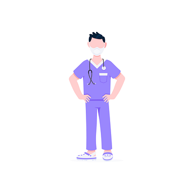 Cool hospital employee at work. doctor employee face flat hospital man mask nurse people vector