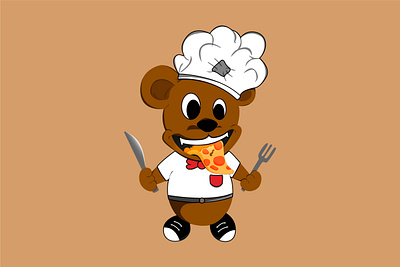 brown cheff bear brown character design eat food illustration pizza