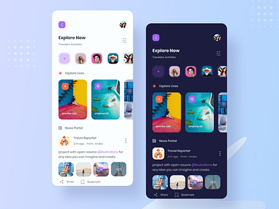 Travelers Blog app blog blog post blogger blogging clean dark design ios iphone live newsfeed social app ui uiux