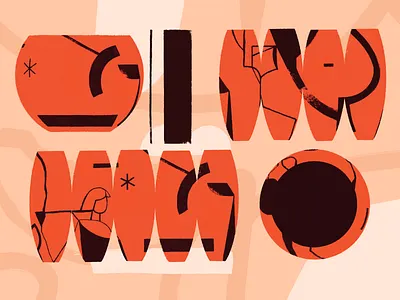 Plant Pot Composition abstract balance brush brutalism exploration illustration layout line orange paint pastel procreate shape sphere technical