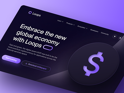 Loops Crypto Landing Page bitcoin btc coin coins crypto cryptocurrency eth ethereum gradient money nft purple