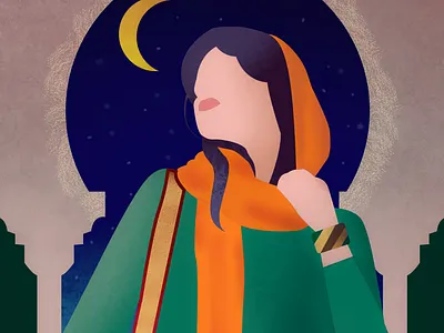 Oriental woman illustration moon night oriental woman