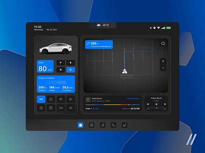 Electric Car Control Panel animation car control dashboard design electric car gps iot map motion product technology tesla traffic ui ui design uiux ux