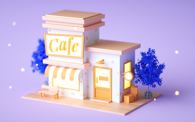 Cafe 3d 3d art 3drender c4d cafe cinema4d digitalart isometric isometric design lowpoly lowpoly3d lowpolyart octanerender photoshop