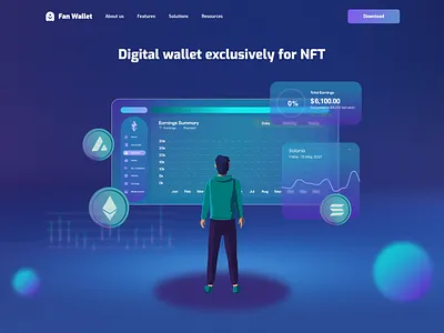 Fan Wallet Web Landing Page crypto crypto app crypto art crypto web design game web illustration illustration web karakaya metaverse nft nft design nft web product ui ux wallet wallet web wallet web design web landing page
