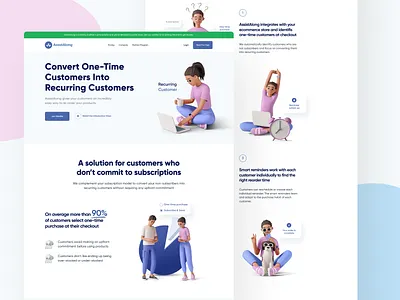 Assist Along Case Study 3d 3d illustrations app blue cute index landing landing page pink shopping store ui ux web