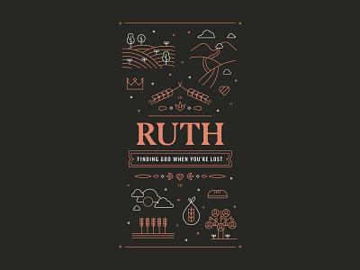 Ruth Graphic badge bible brand branding christian event farm flyer illustration landscape lines logo ministry monoline series sermon typography vector web wheat