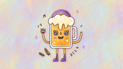 Happy Beer affinity designer art beer cartoon chalk art character colourful crayon cute drink hand drawing happy ipad pro art music rainbow