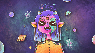 Jelerainbowdra affinitydesigner alien art chalk character colourful crayon draw fantasy galaxy illustration ipad pro painting planet space star ufo universe