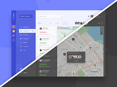 Attendance Web Dashboard Exploration (Light + Dark) app attendance black clean darkmode design exploration light map purple ui user experience ux web design website