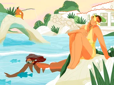 Costa Smeralda character design flat girl illustration nature product summer
