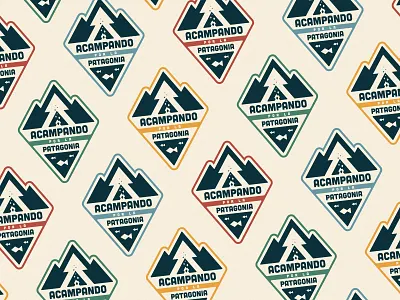 Acampando por la Patagonia badge camp camping color fish illustration lake logo mountain patagonia pattern retro sticker triangles vintage woods