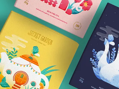 Packaging illustration branding colorful design editorial art editorial illustration flowers illustration package design packaging surface design surface pattern design tea visual design