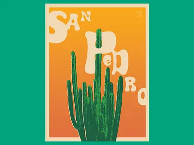 San Pedro illustration poster print silkscreen vintage