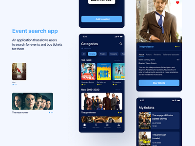Event search application app app design application cinema design event event app interface ios ios 13 ios app design mobile app mobile app design movie app search searching service tickets ui ux