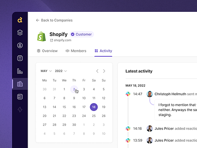 Activity browser view - Company profile activity design feed figma minimal profile profile view purple saas tabs ui web