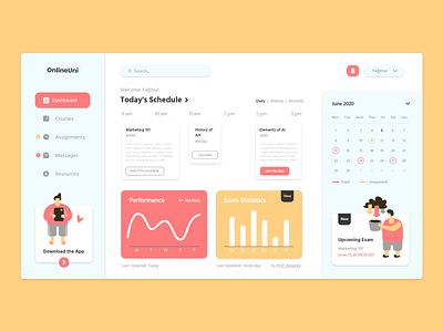 OnlineUni Dashboard app design icon illustration minimal ui ux vector web website