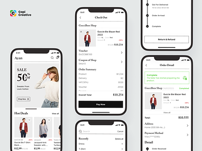 Ayan - Fashion eCommerce App Design app capi check out creative design home mobile order detail progress checking search ui ui kit