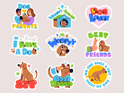 Wooffy Stickers art cartoon character design dog doggo heart illustration love pet sticker stickers vector