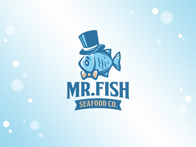 Mr. Fish animal bass bow branding carp cilinder design fish food gentleman hat logo mascot mister mr ocean sea tie vector water