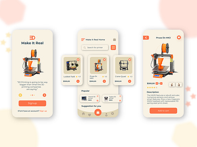 Make It Real "3D Printers Online shop " branding concept design mobileapp ui uiux uixdesign uxdesign