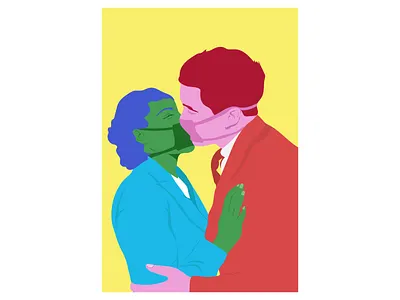 "El Amor En Los Tiempos Del Corona" 2020 art bright colors change corona virus coronavirus covid design drawing health hope illustration illustrator kiss love pandemic portrait illustration quarantine social distancing vector