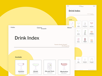 Calorie Crunch Drink Index design first shot illustration ui ux web