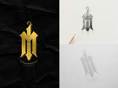 Monogram - IM InkMortal / Tattoo Supplies adobe photoshop art direction brand identity branding freelance graphic design identity design lettering logo logotype monogram monogram logo personal brand personal logo tattoo artist tattoo design texture vector vector art victorian