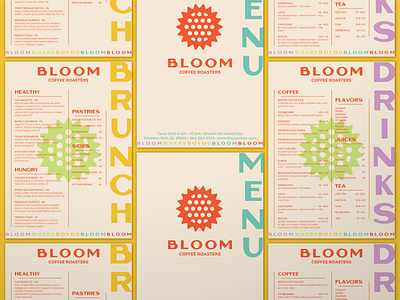 BLOOM menu collage for dribbbs bloom branding brunch cafe coffee coffee cup color drinks flower geometric logo minimal modern pattern typography