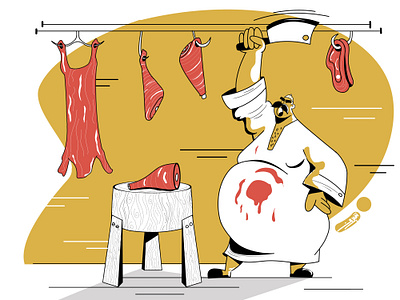 butcher animation butcher character character design illustration meat yellow