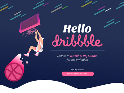 Hello Dribble! black blue design dribble invite dribble shot hello dribble hellodribbble illustration