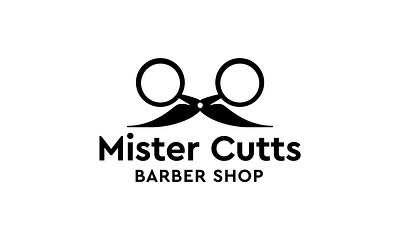 Mister Cutts Barber Shop Logo Design barber barbershop branding clever design icon logo negative space scissors typography vector