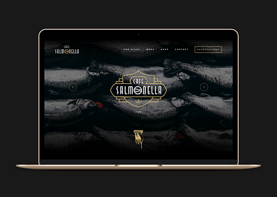 ASOUE: Cafe Salmonella Website Design art deco badge black book branding dark food gold great gatsby logo luxury restaurant vintage web design website