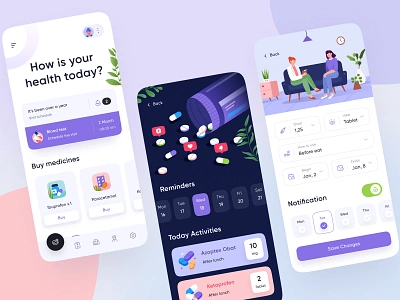 Healthcare Mobile App Design app application calendar custome doctor drug girl health healthy icon illustration medicine mobile orely people plant reminder schedule screen ui design