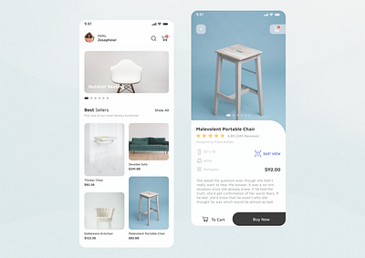 E-Commerce Exploration branding chair ecommerce app ecommerce design furniture minimalist mobile mobile app mobile ui product design product page profile prototype table