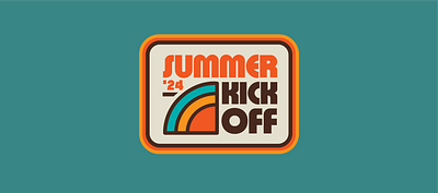 Summer Kickoff 2024 1980s badge illustration patch retro summer sun teal vector