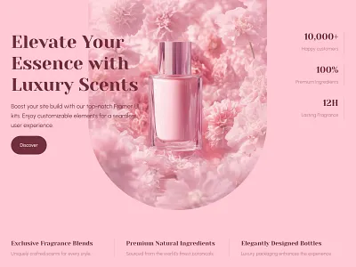 Pink Hero section for Framer built with Frameblox UI kit ecommerce elegant framer header hero landing luxury parfume pink product template ui webdesign website website design