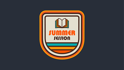 Summer Session 2024 badge book colorful design educational illustration retro vector