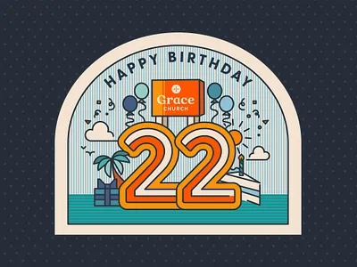 HBD Grace! 22 22 badge birthday cake church colorful design mixed patterns palm vector