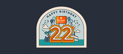 HBD Grace! 22 22 badge birthday cake church colorful design mixed patterns palm vector