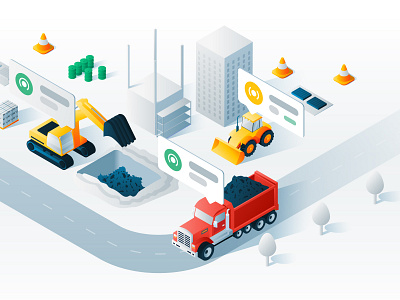 Isometric Illustration 3d app building car design excavator illustration illustrator isometric isometric art isometric design isometric illustration iu tractor truck uiux ux vector