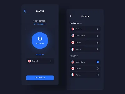 Xten VPN - Dark app connect dark dark ui design ios mobile privacy template trending trending design trending ui ui ui design ux design vpn vpn app webdesign